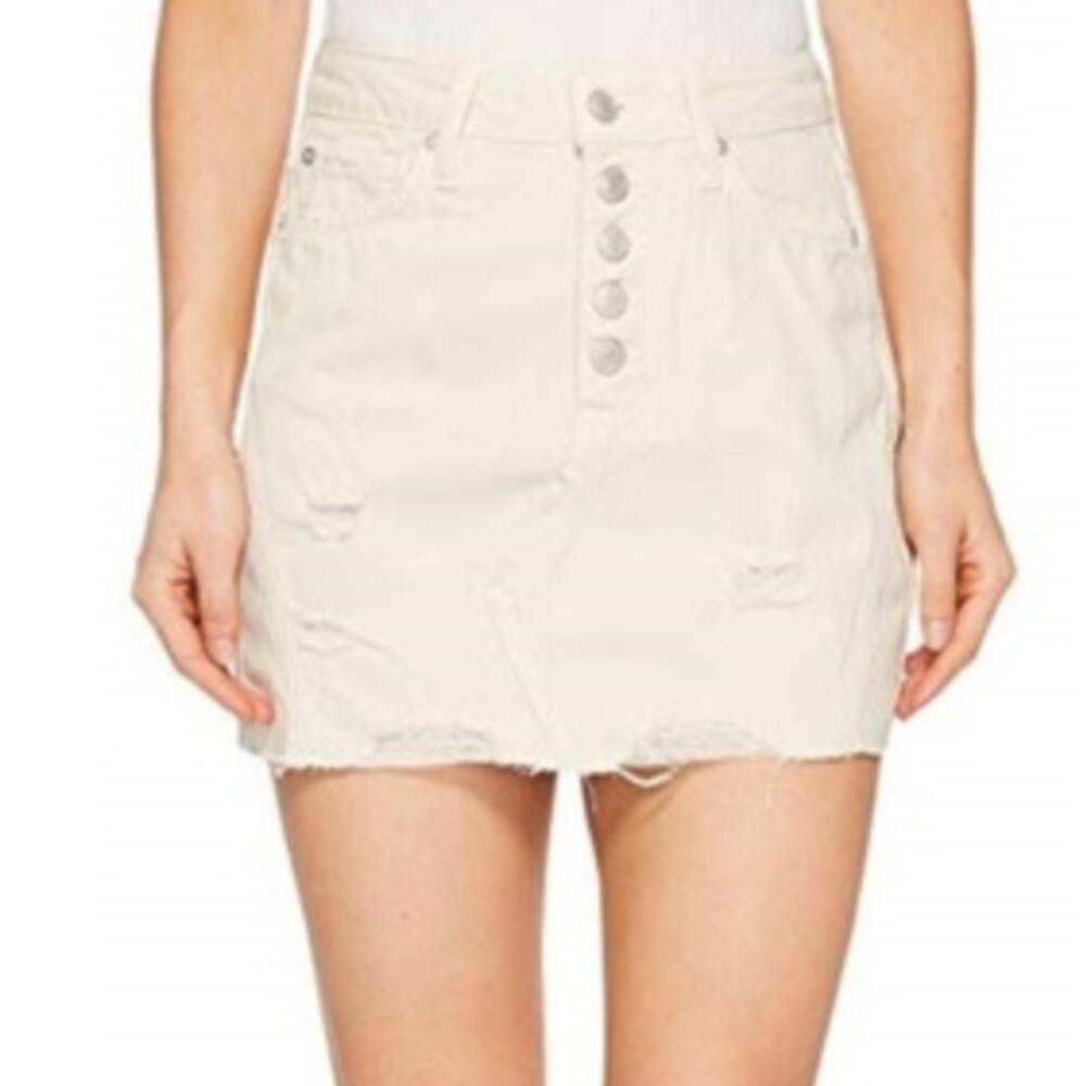 Free People We the Free Cream‎ Distressed Denim Mini Skirt Women's 31